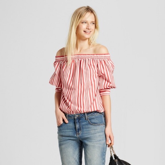 Who What Wear Tops - Women's 3/4 Sleeve Menswear Bardot